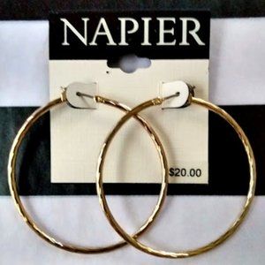 NAPIER Glam Shiny Gold Twisted Textured 2" Hoop Earrings**NEW!